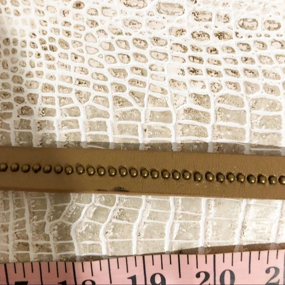 J.Crew Factory Tan Leather Skinny Belt Brass Micro Studded Brown‎ Small 31.5in